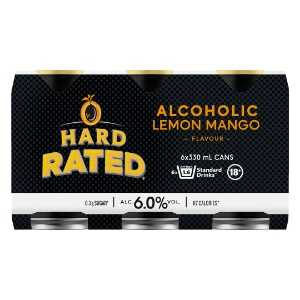 Picture of Hard Rated 6% Vodka Lemon Mango 6pack Cans 330ml