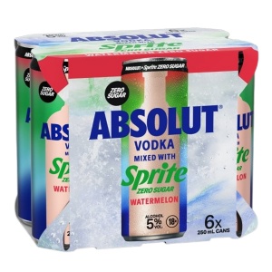 Picture of Absolut & Sprite Zero Watermelon 5% 6pk Cans 250ml